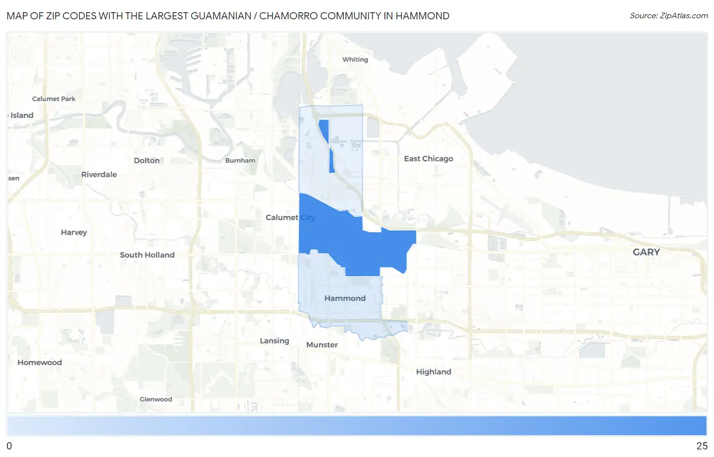 Zip Codes with the Largest Guamanian / Chamorro Community in Hammond Map