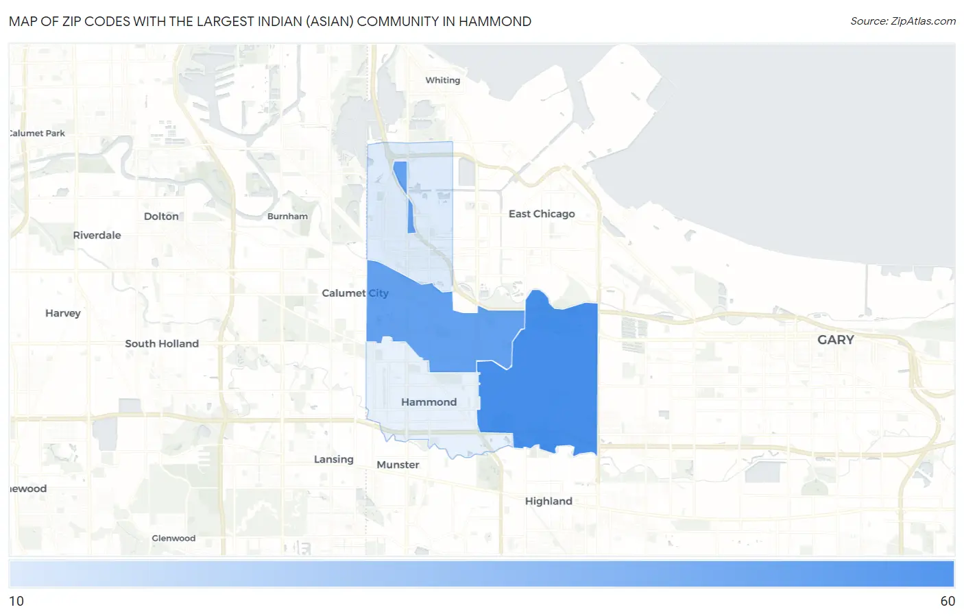 Zip Codes with the Largest Indian (Asian) Community in Hammond Map