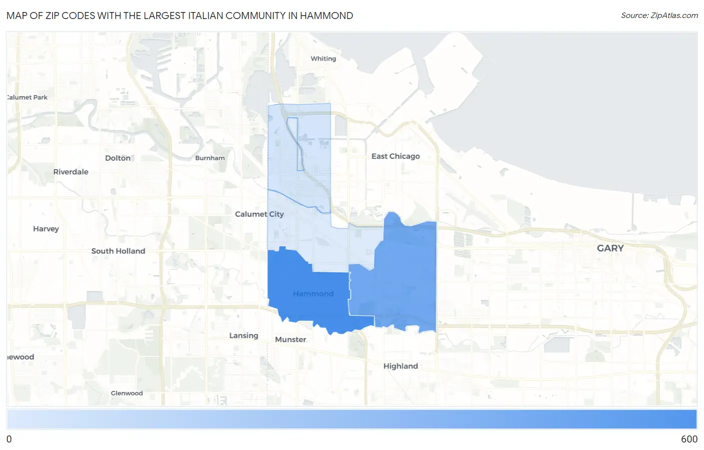 Zip Codes with the Largest Italian Community in Hammond Map