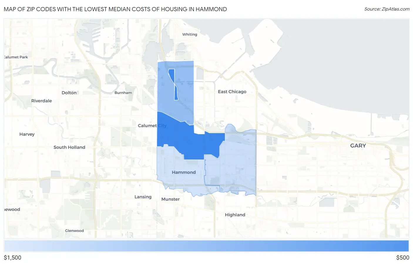 Zip Codes with the Lowest Median Costs of Housing in Hammond Map