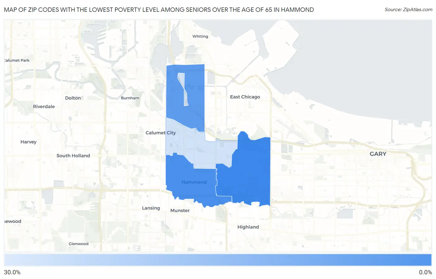 Zip Codes with the Lowest Poverty Level Among Seniors Over the Age of 65 in Hammond Map