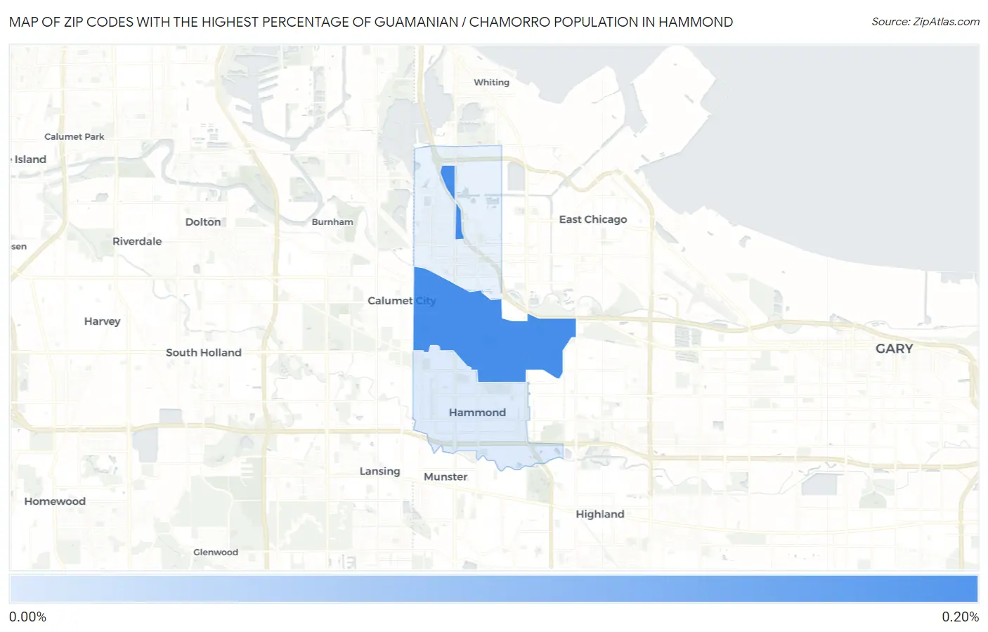 Zip Codes with the Highest Percentage of Guamanian / Chamorro Population in Hammond Map
