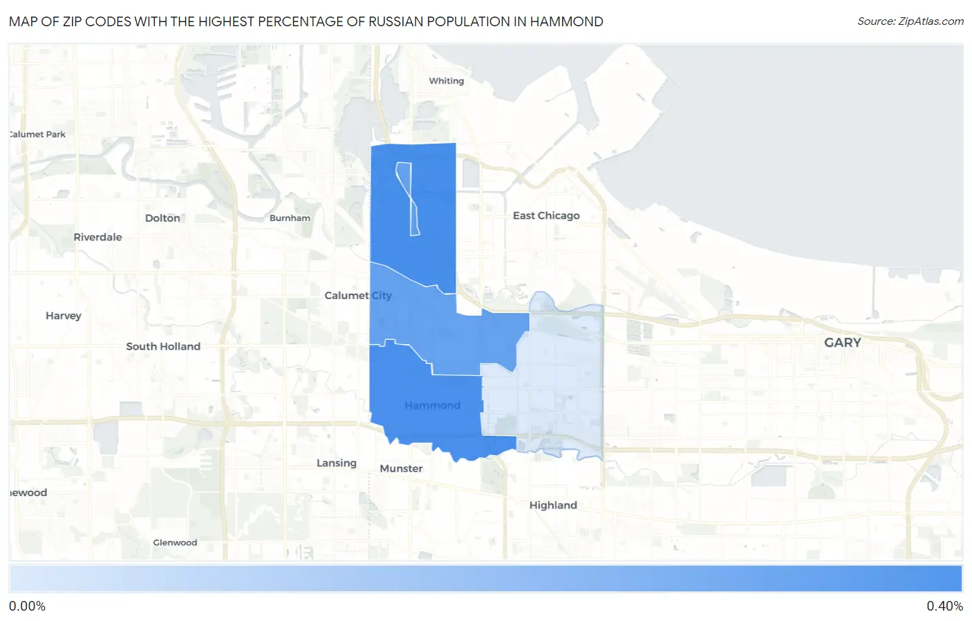Zip Codes with the Highest Percentage of Russian Population in Hammond Map