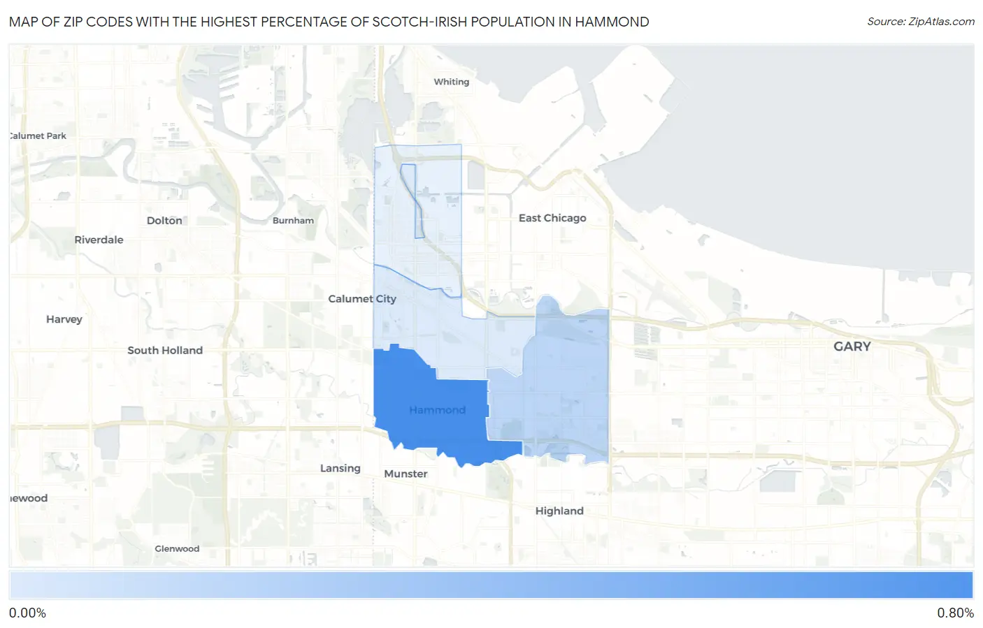 Zip Codes with the Highest Percentage of Scotch-Irish Population in Hammond Map