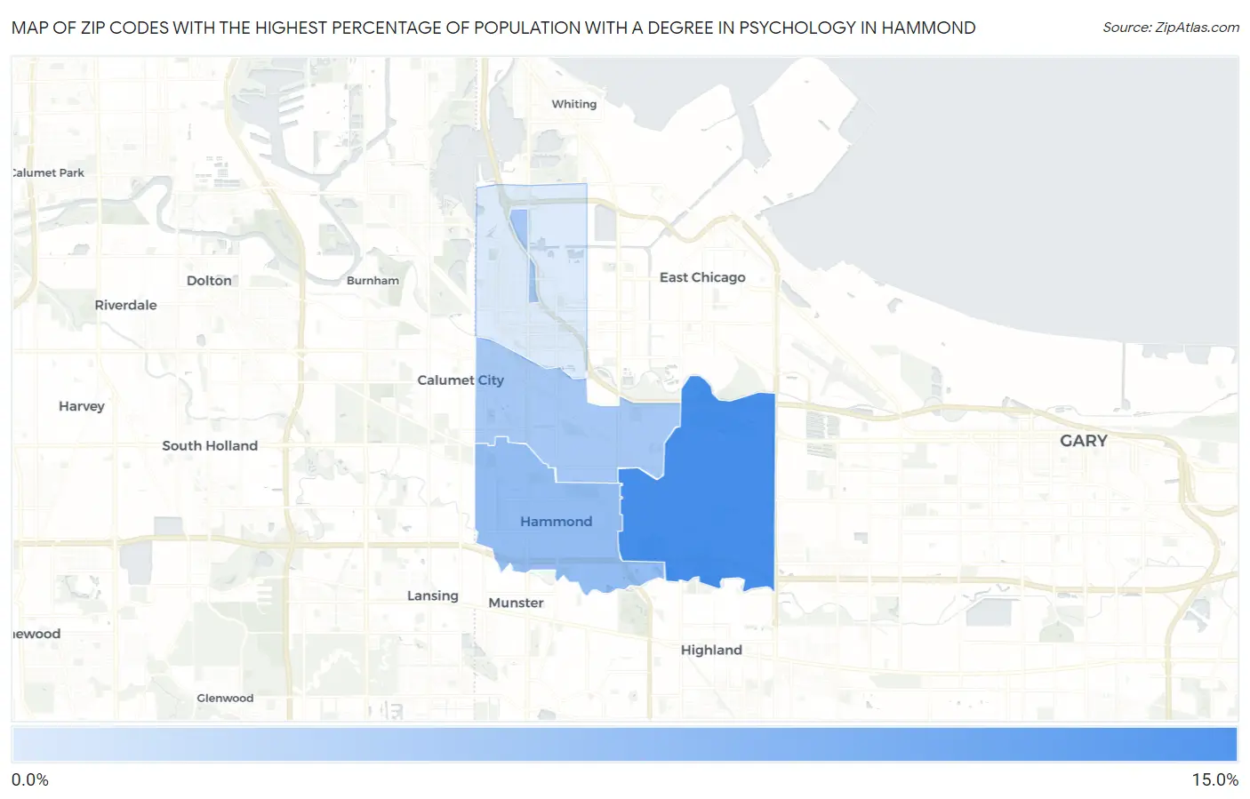 Zip Codes with the Highest Percentage of Population with a Degree in Psychology in Hammond Map