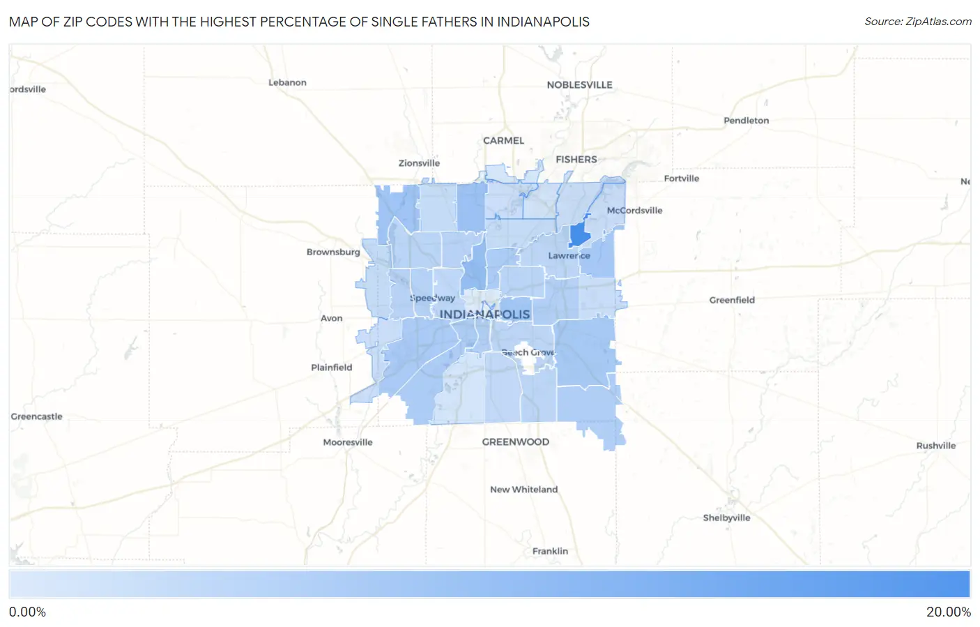 Zip Codes with the Highest Percentage of Single Fathers in Indianapolis Map