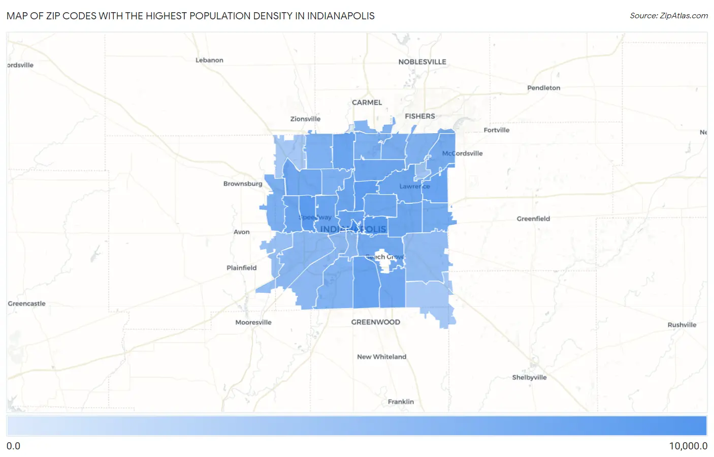 Zip Codes with the Highest Population Density in Indianapolis Map