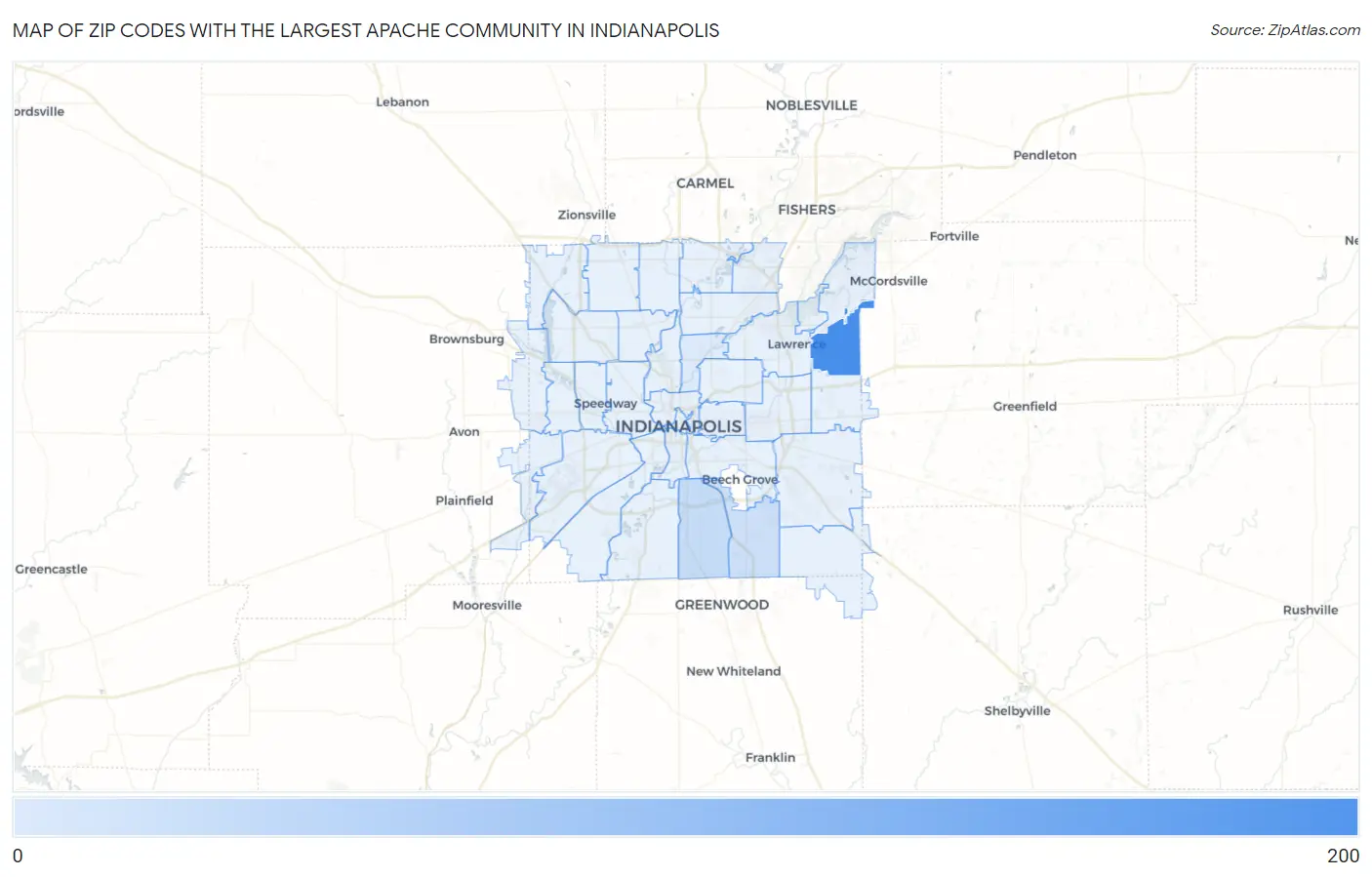 Zip Codes with the Largest Apache Community in Indianapolis Map