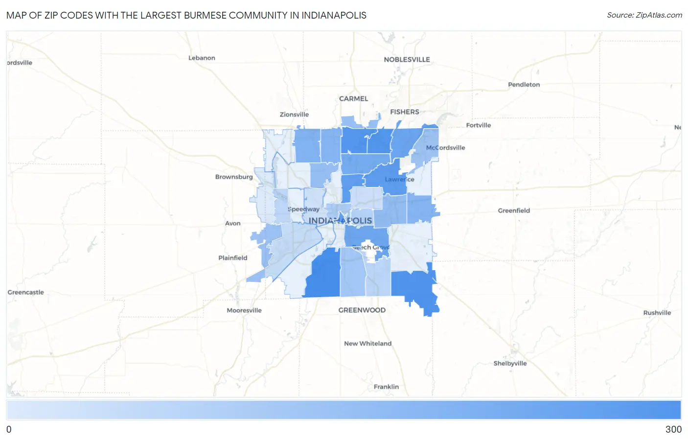 Zip Codes with the Largest Burmese Community in Indianapolis Map