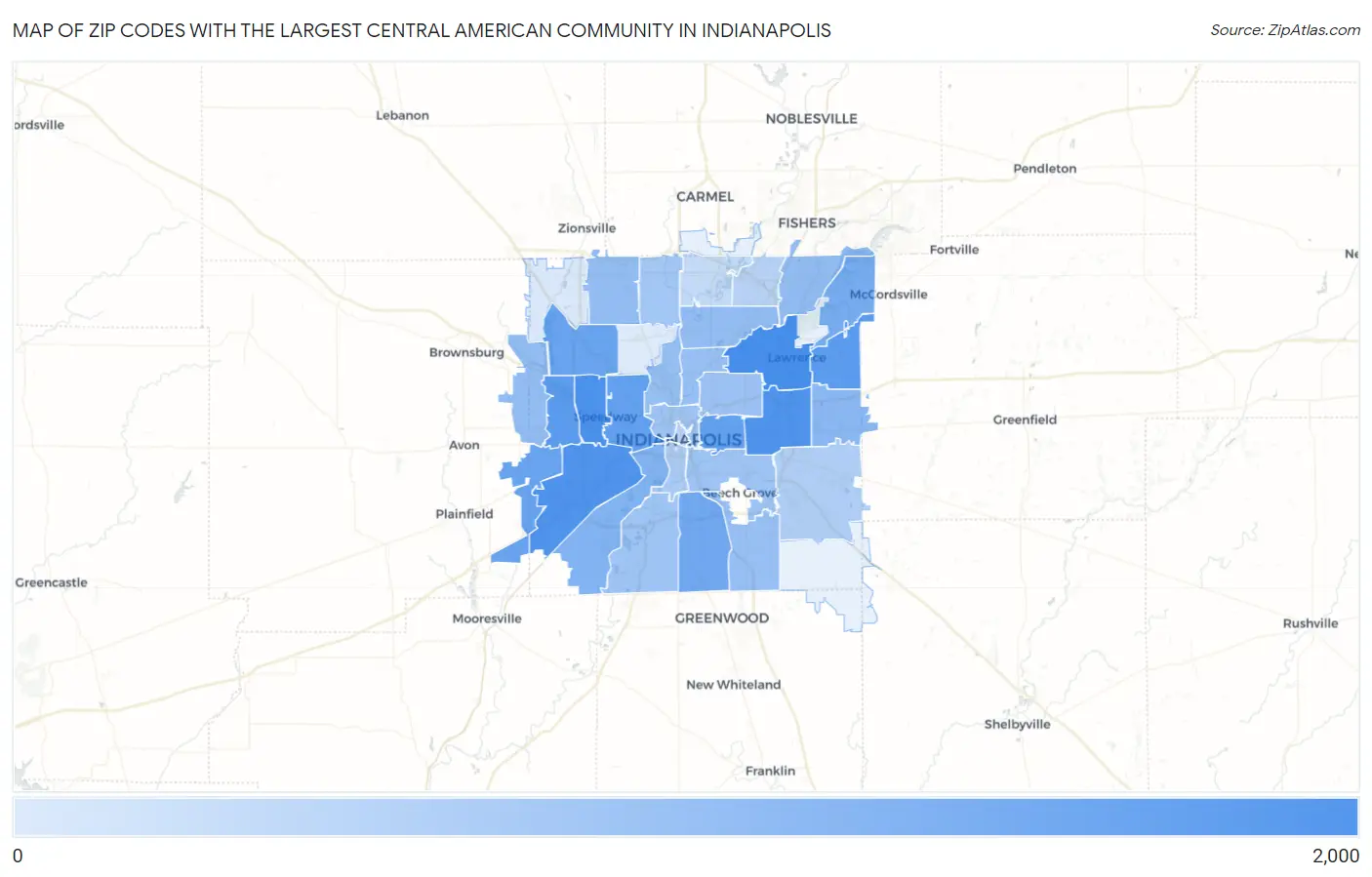 Zip Codes with the Largest Central American Community in Indianapolis Map