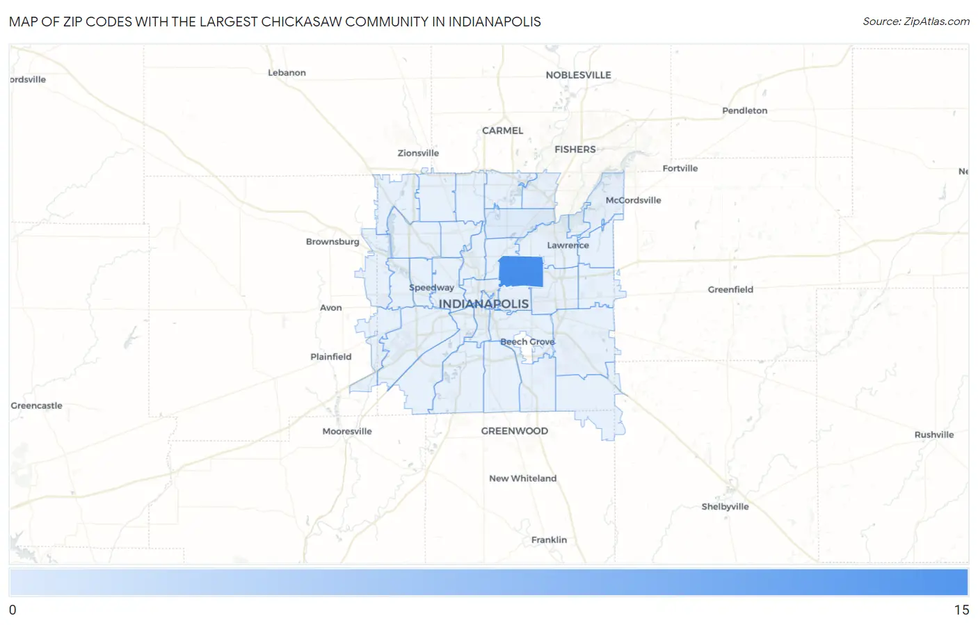 Zip Codes with the Largest Chickasaw Community in Indianapolis Map