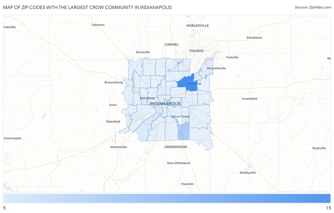 Zip Codes with the Largest Crow Community in Indianapolis Map