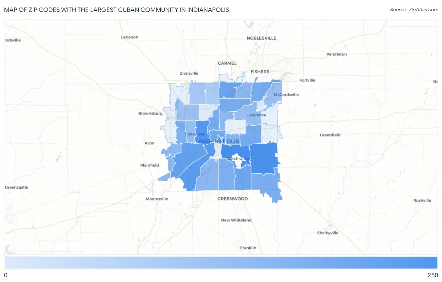 Zip Codes with the Largest Cuban Community in Indianapolis Map