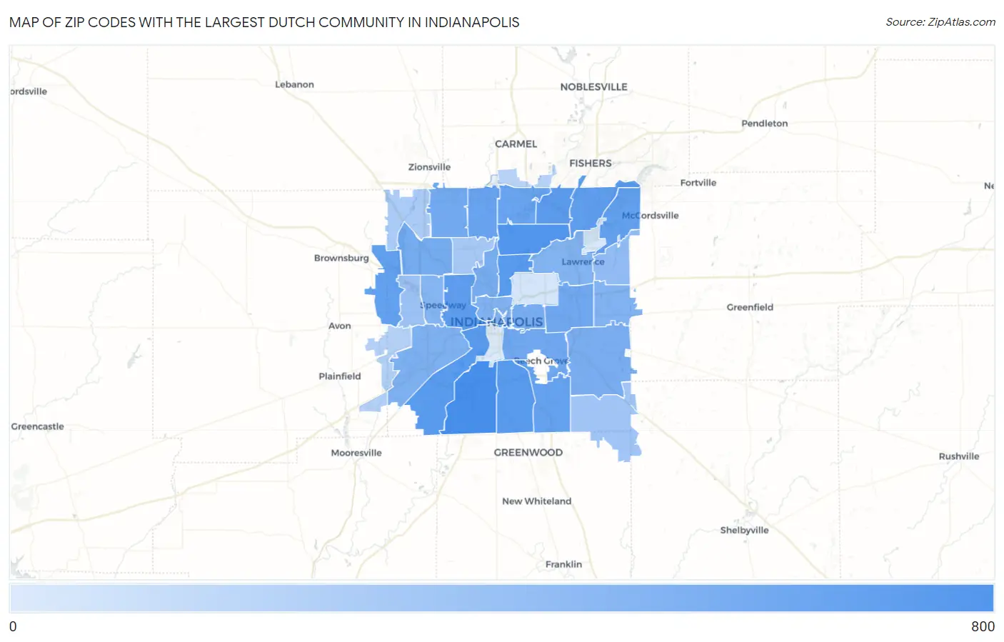 Zip Codes with the Largest Dutch Community in Indianapolis Map