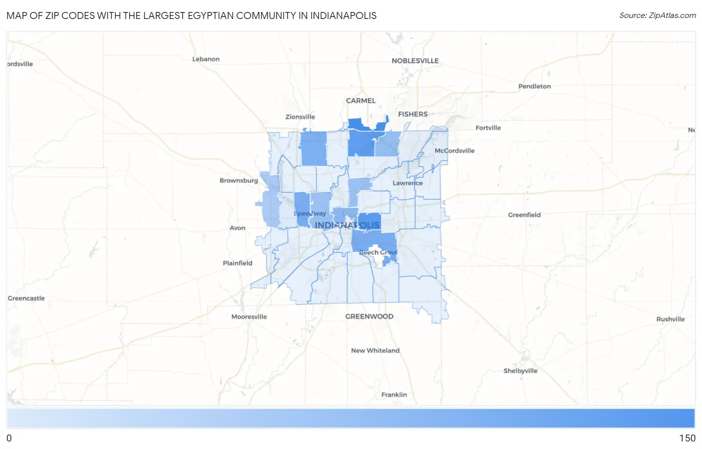 Zip Codes with the Largest Egyptian Community in Indianapolis Map