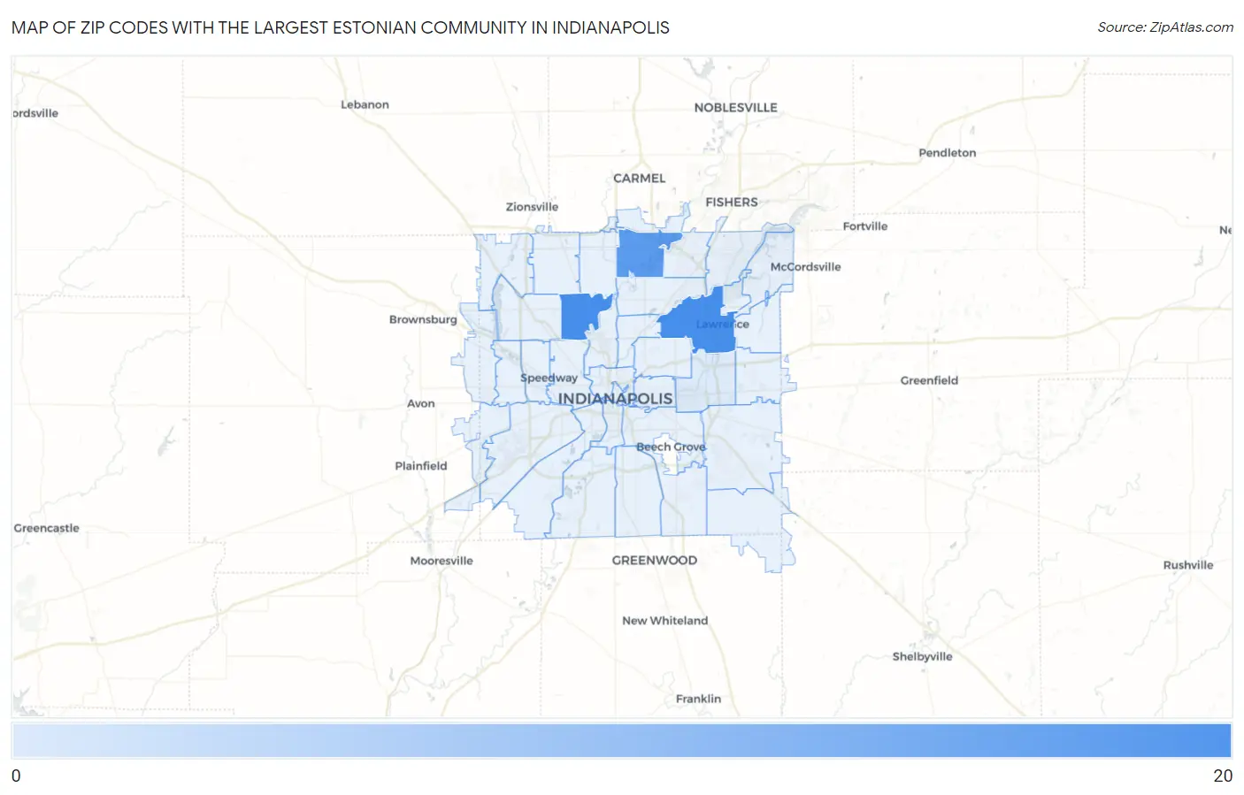 Zip Codes with the Largest Estonian Community in Indianapolis Map