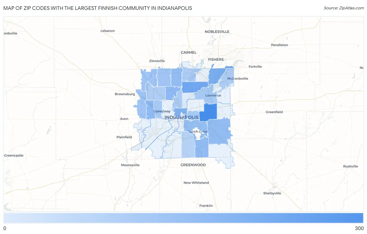 Zip Codes with the Largest Finnish Community in Indianapolis Map