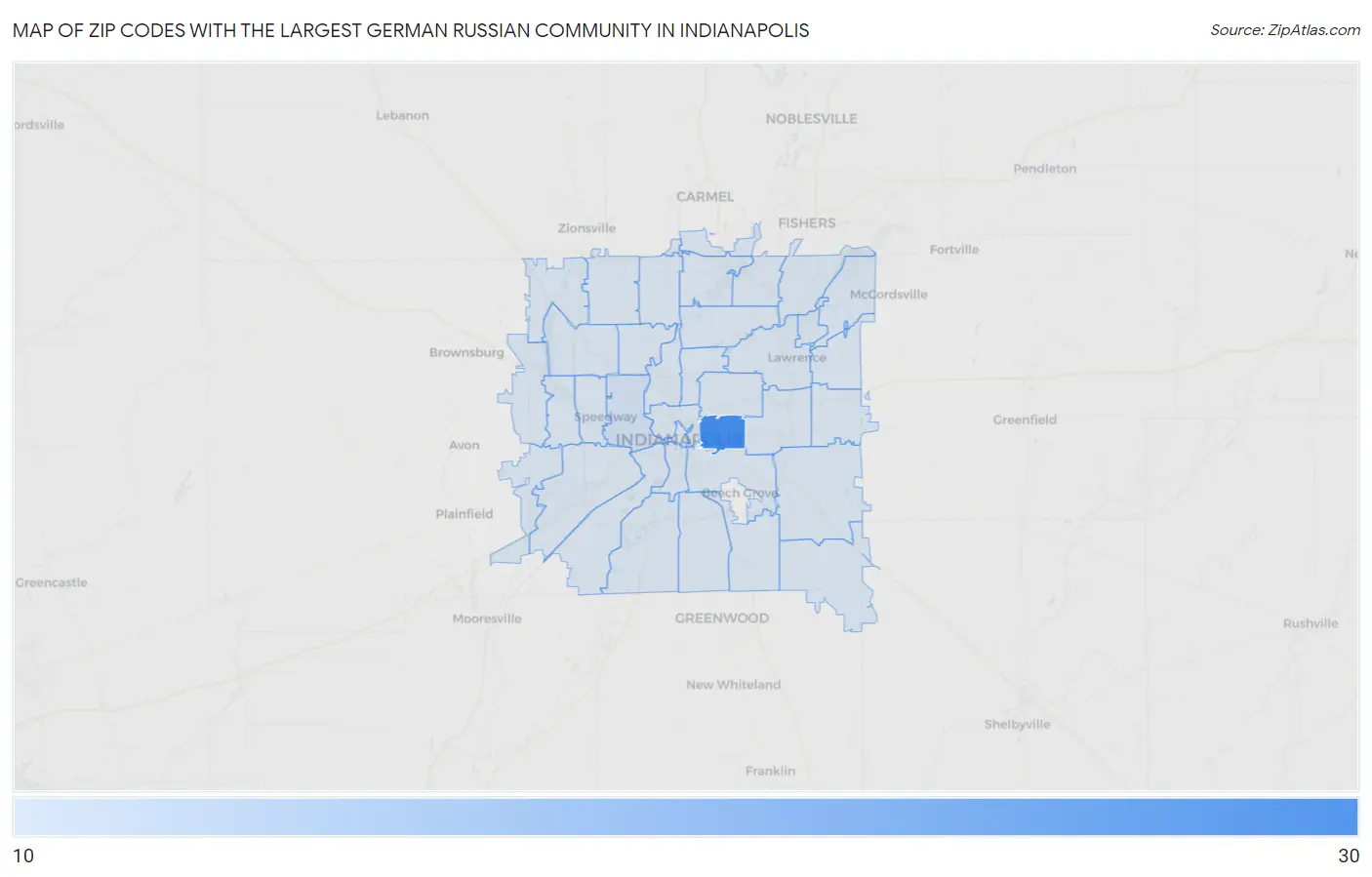 Zip Codes with the Largest German Russian Community in Indianapolis Map