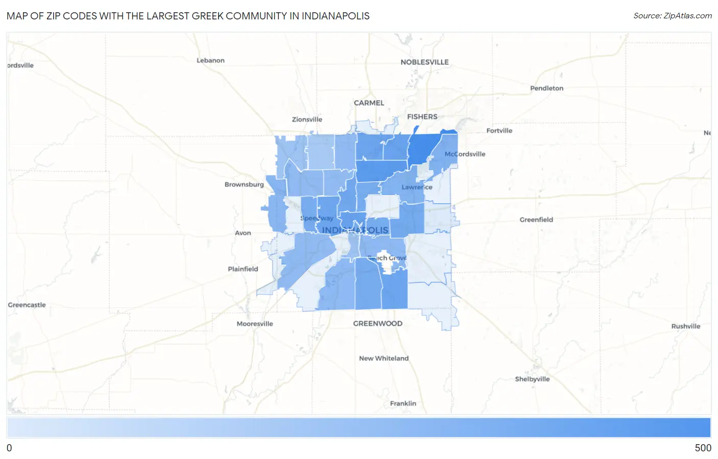 Zip Codes with the Largest Greek Community in Indianapolis Map