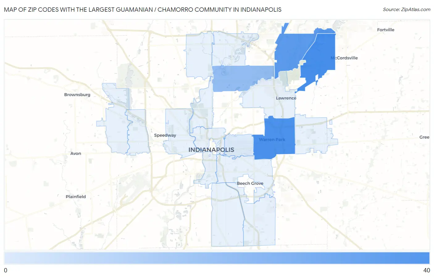 Zip Codes with the Largest Guamanian / Chamorro Community in Indianapolis Map