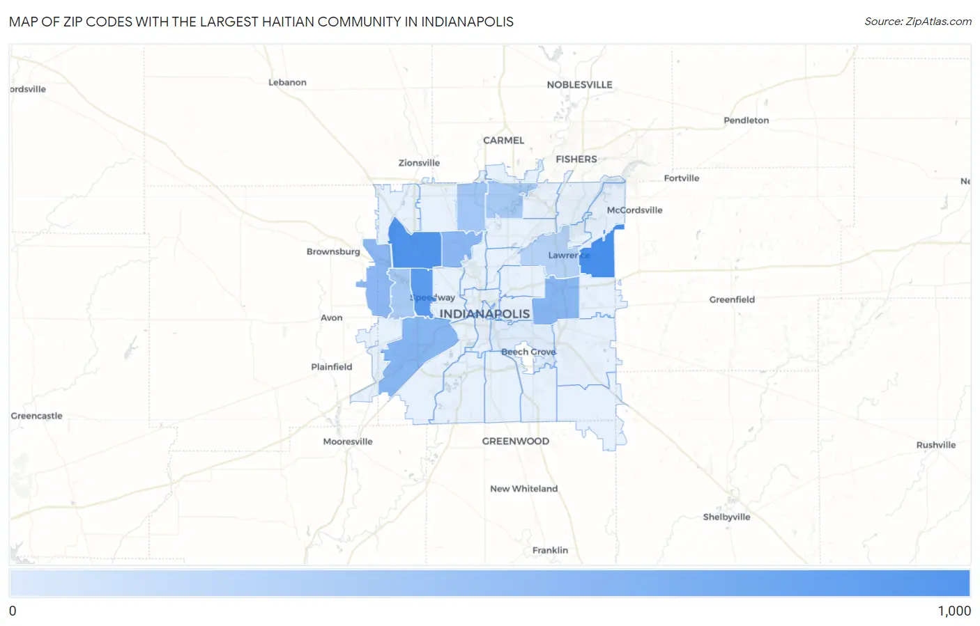 Zip Codes with the Largest Haitian Community in Indianapolis Map