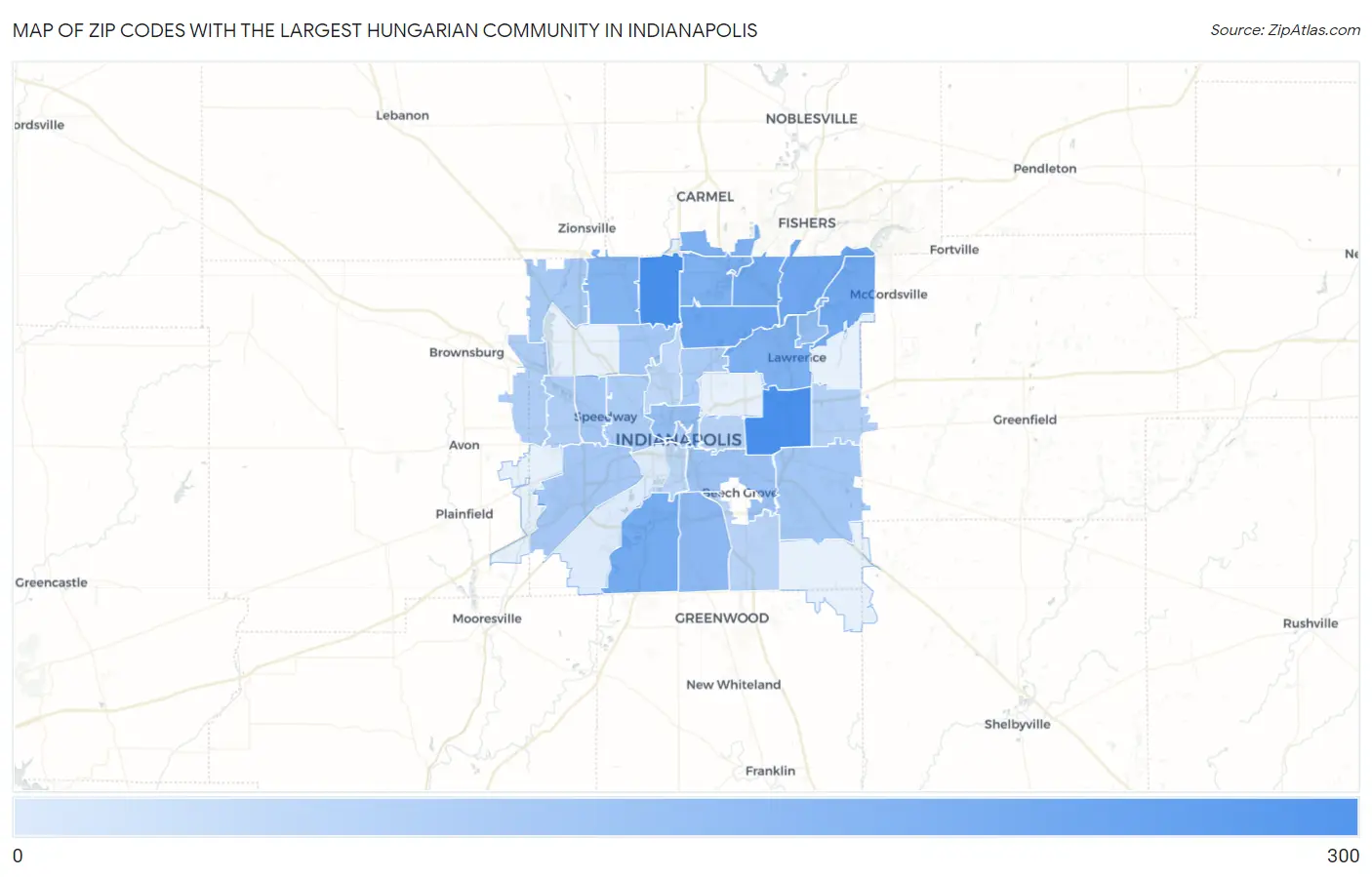 Zip Codes with the Largest Hungarian Community in Indianapolis Map