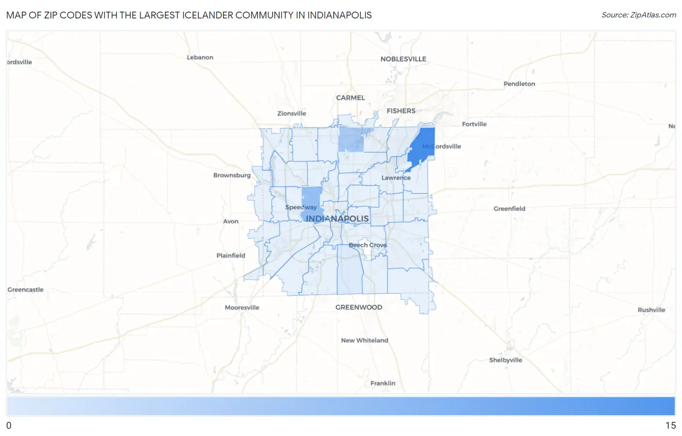 Zip Codes with the Largest Icelander Community in Indianapolis Map