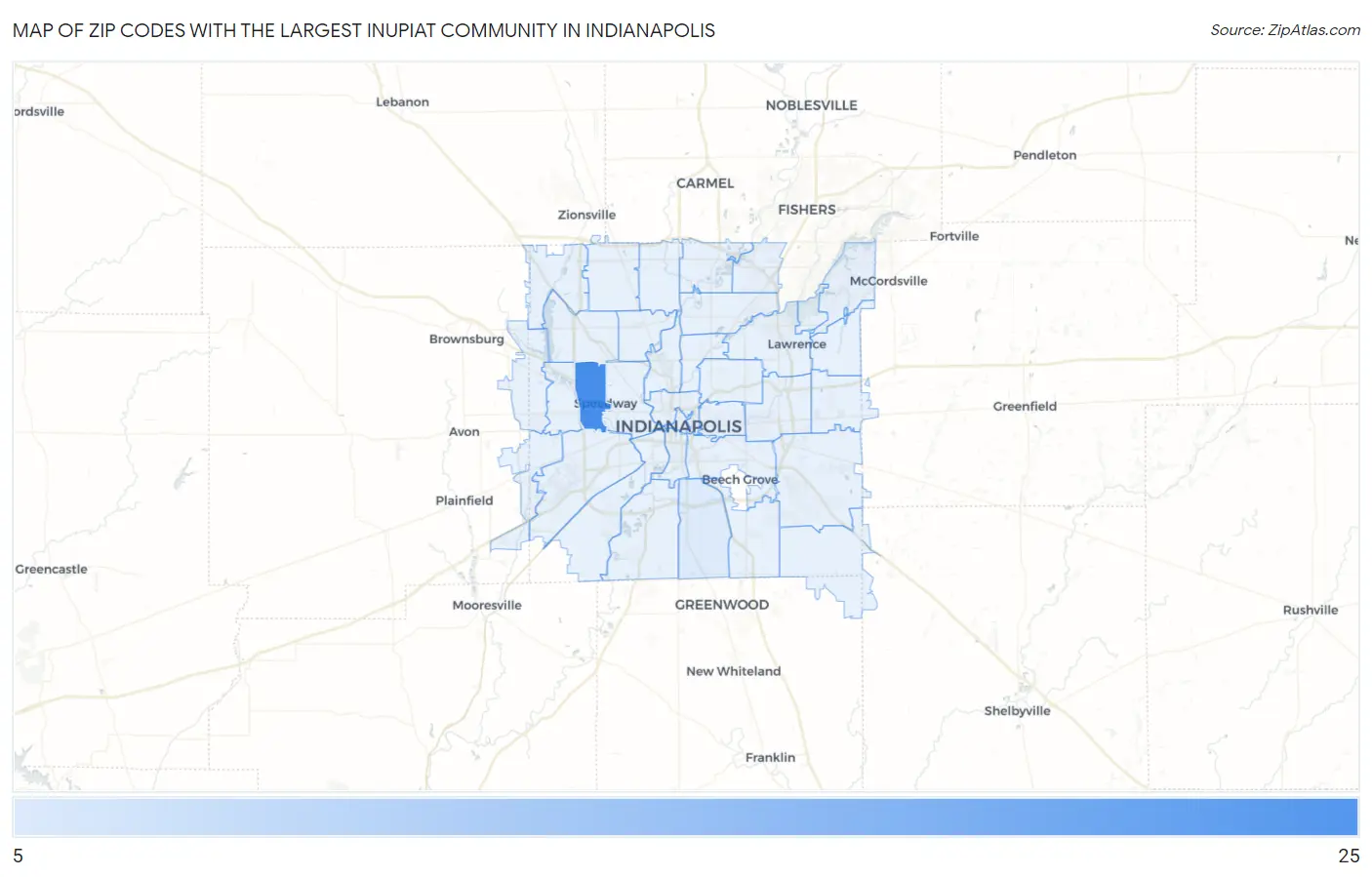 Zip Codes with the Largest Inupiat Community in Indianapolis Map