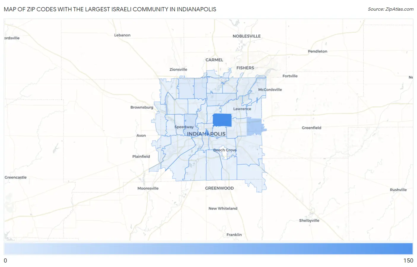 Zip Codes with the Largest Israeli Community in Indianapolis Map