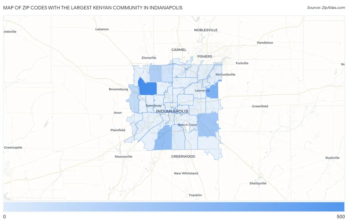 Zip Codes with the Largest Kenyan Community in Indianapolis Map