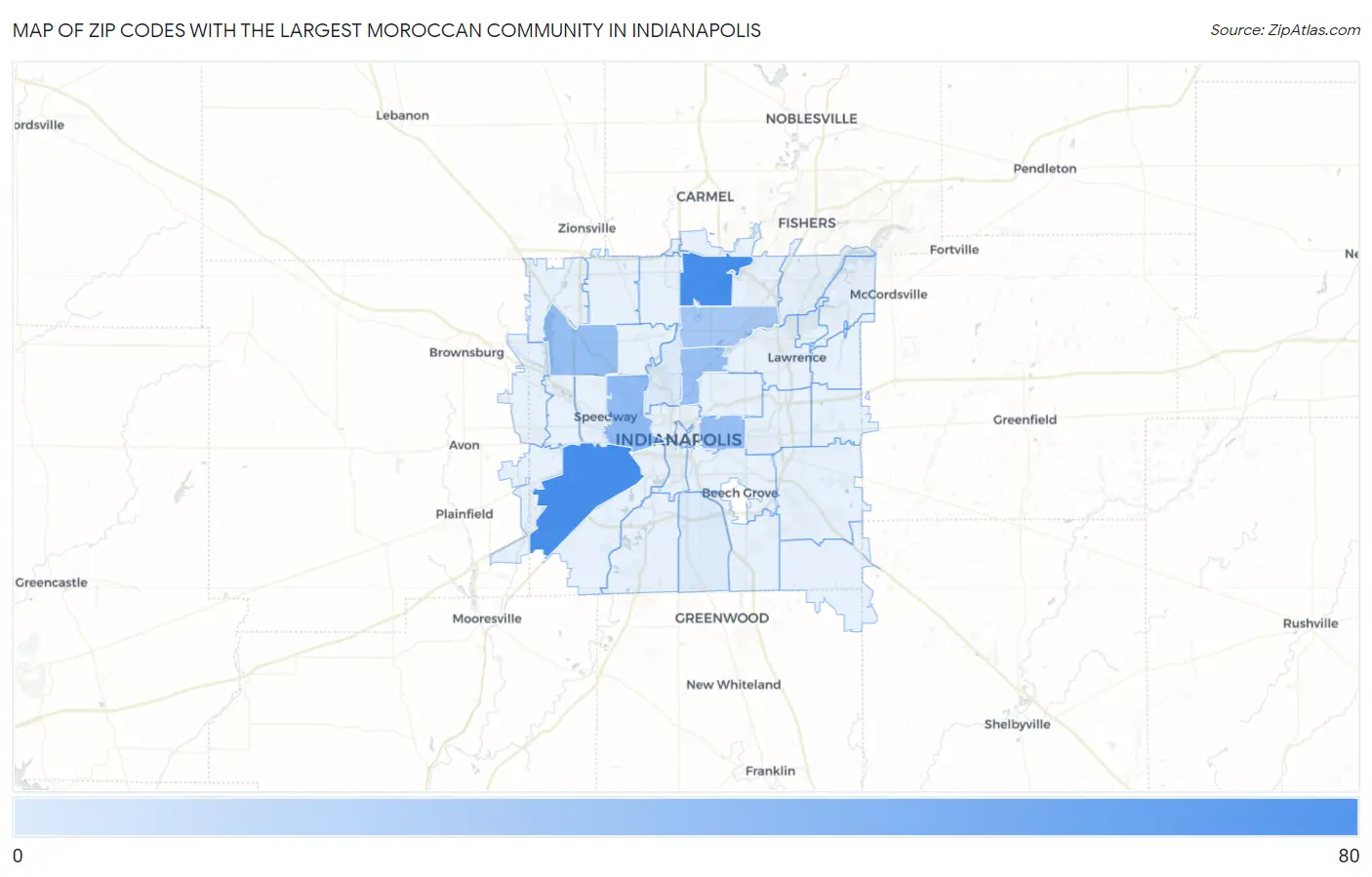 Zip Codes with the Largest Moroccan Community in Indianapolis Map