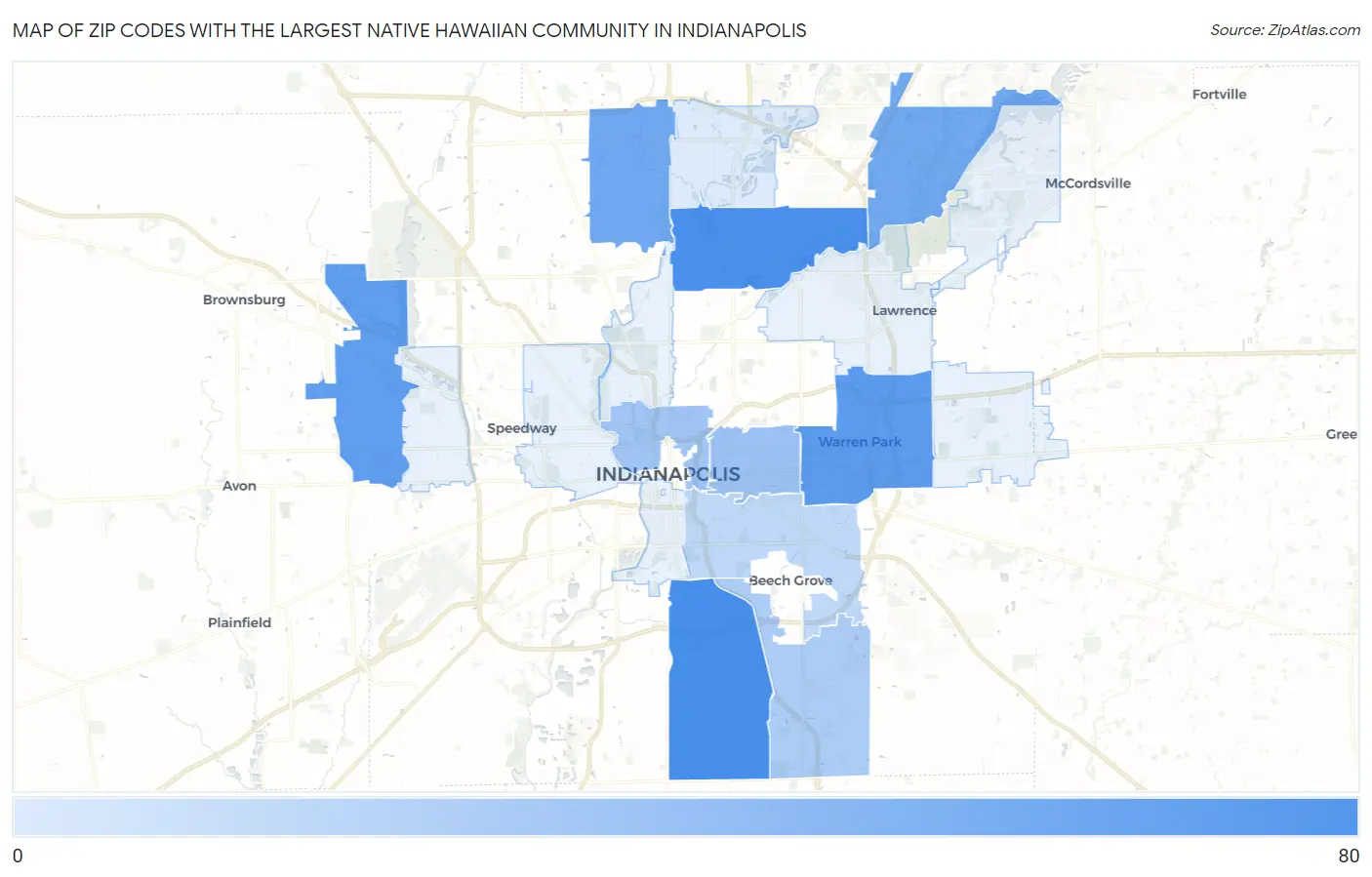Zip Codes with the Largest Native Hawaiian Community in Indianapolis Map
