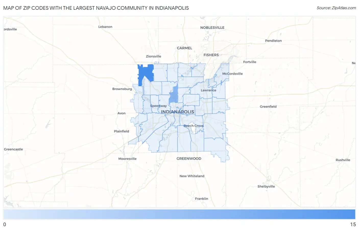 Zip Codes with the Largest Navajo Community in Indianapolis Map