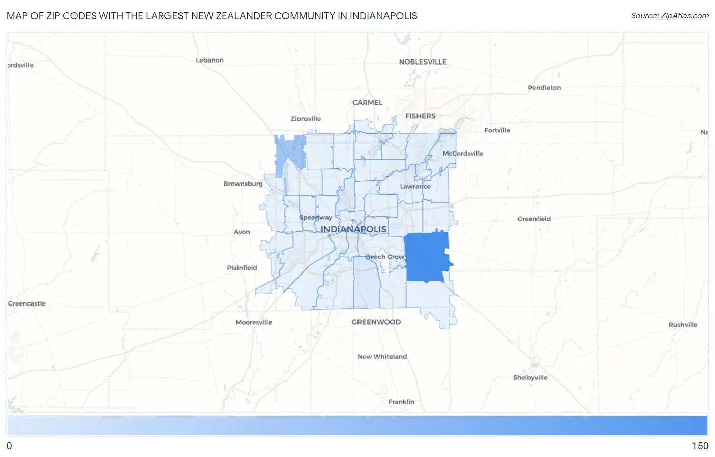 Zip Codes with the Largest New Zealander Community in Indianapolis Map