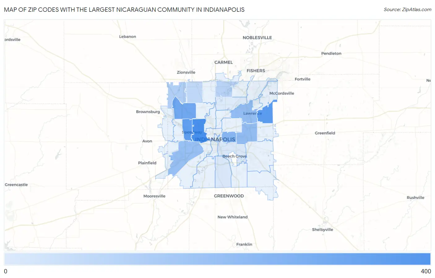 Zip Codes with the Largest Nicaraguan Community in Indianapolis Map