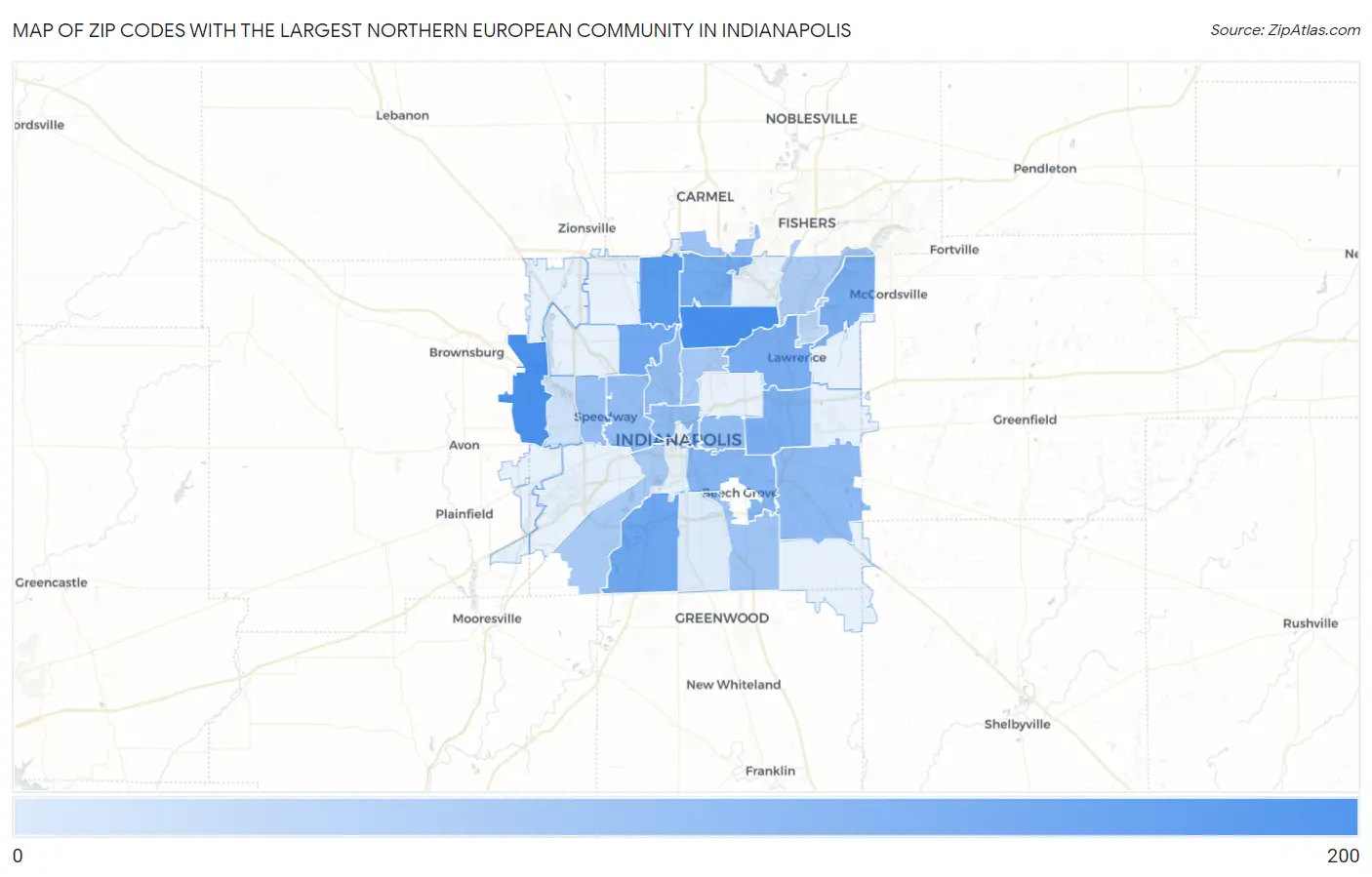 Zip Codes with the Largest Northern European Community in Indianapolis Map