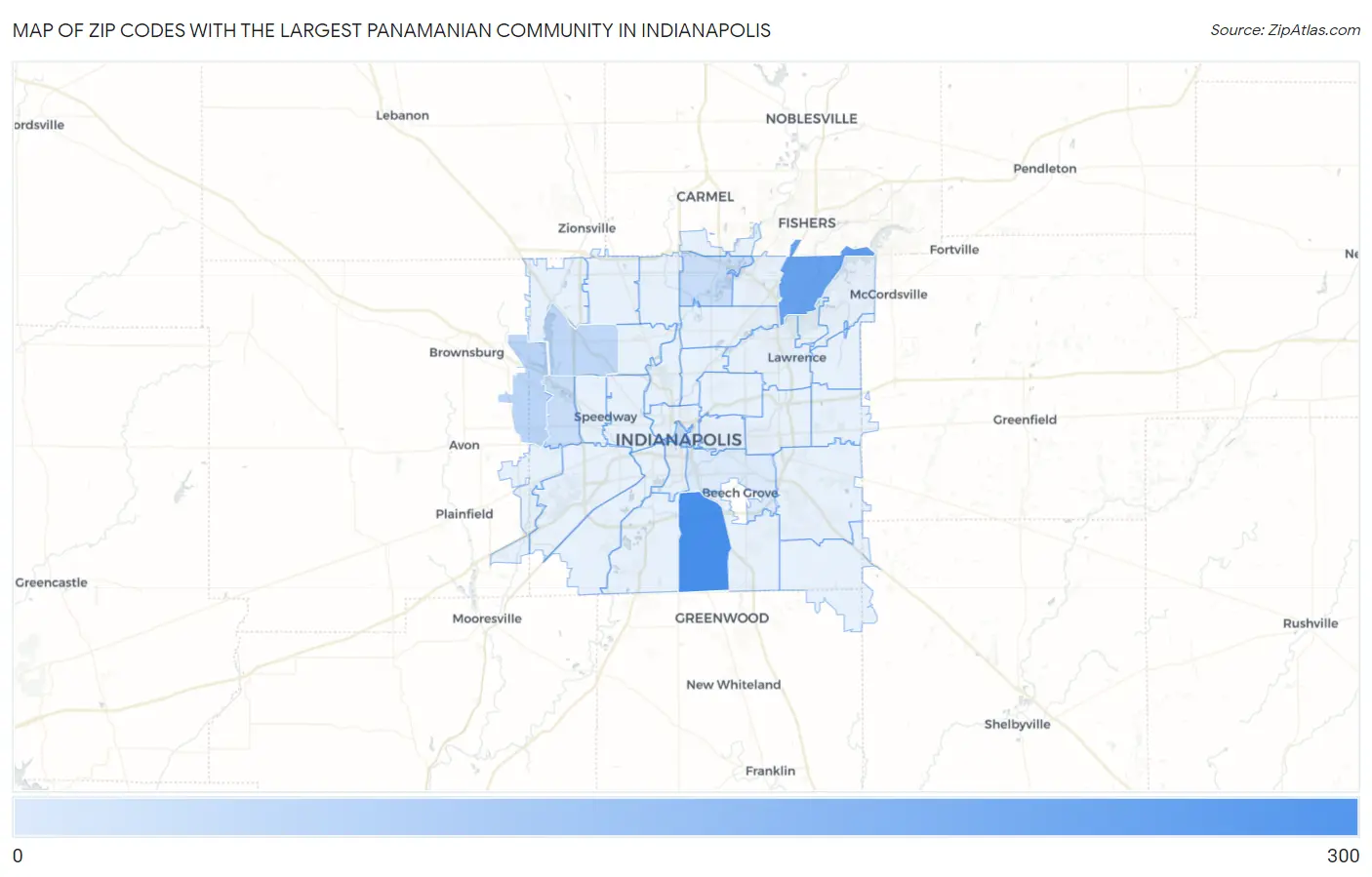 Zip Codes with the Largest Panamanian Community in Indianapolis Map