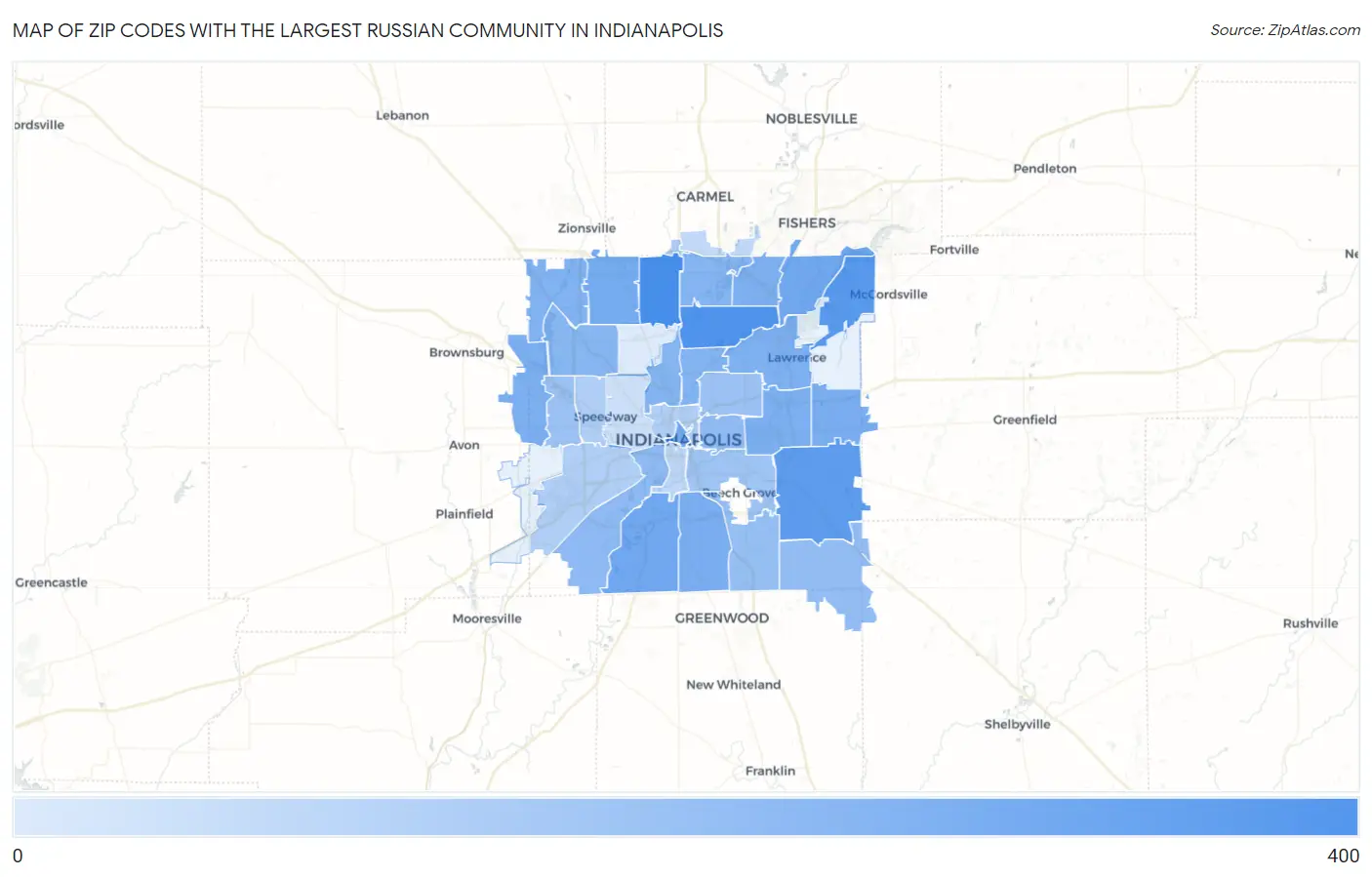 Zip Codes with the Largest Russian Community in Indianapolis Map
