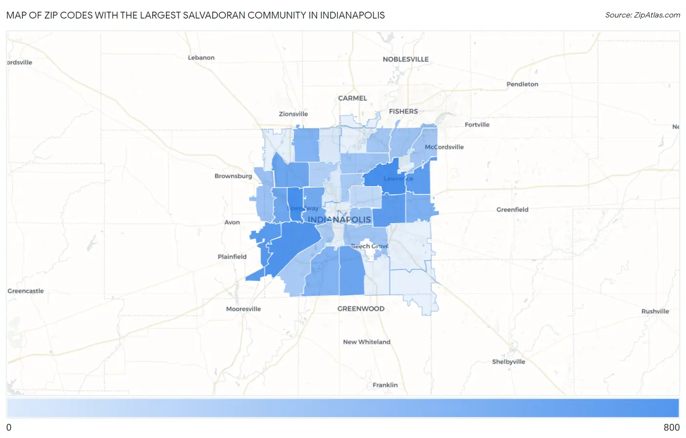 Zip Codes with the Largest Salvadoran Community in Indianapolis Map