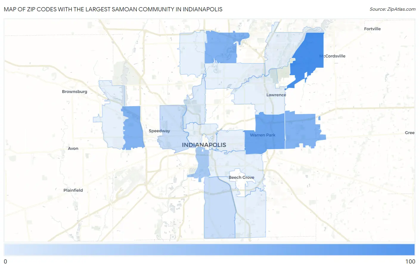 Zip Codes with the Largest Samoan Community in Indianapolis Map