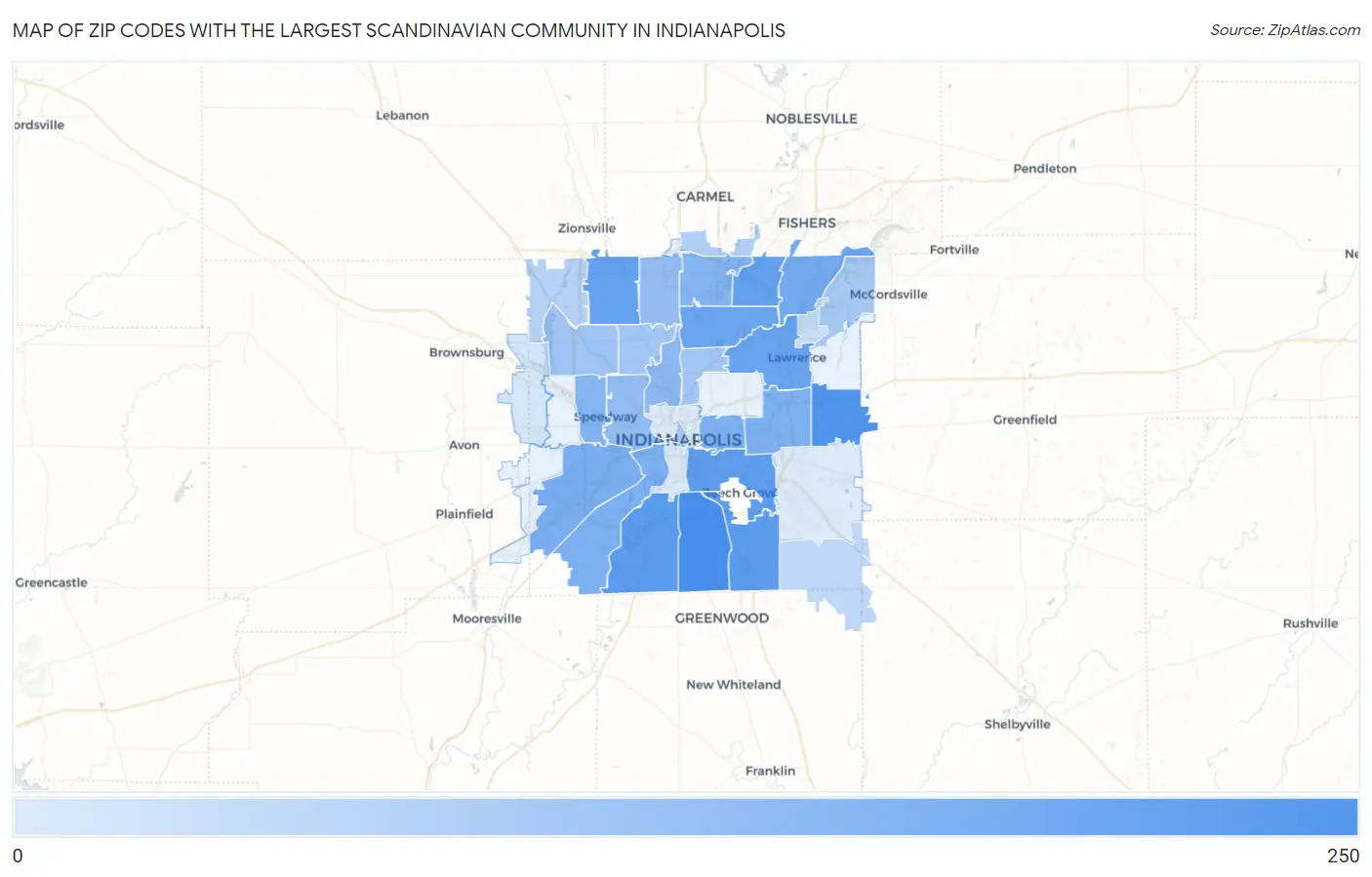 Zip Codes with the Largest Scandinavian Community in Indianapolis Map