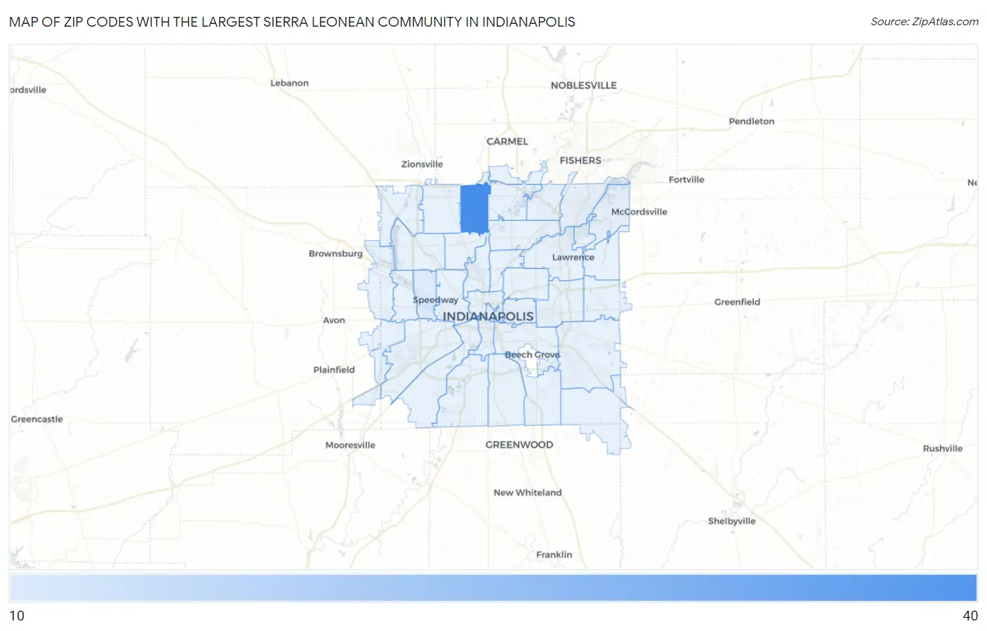 Zip Codes with the Largest Sierra Leonean Community in Indianapolis Map