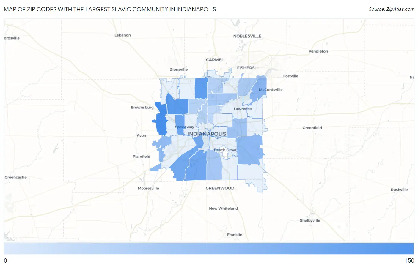 Zip Codes with the Largest Slavic Community in Indianapolis Map
