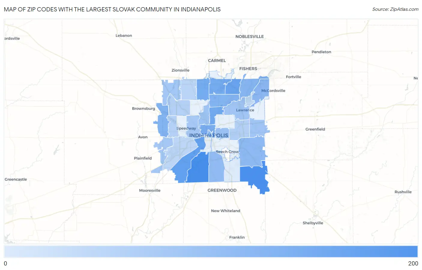 Zip Codes with the Largest Slovak Community in Indianapolis Map