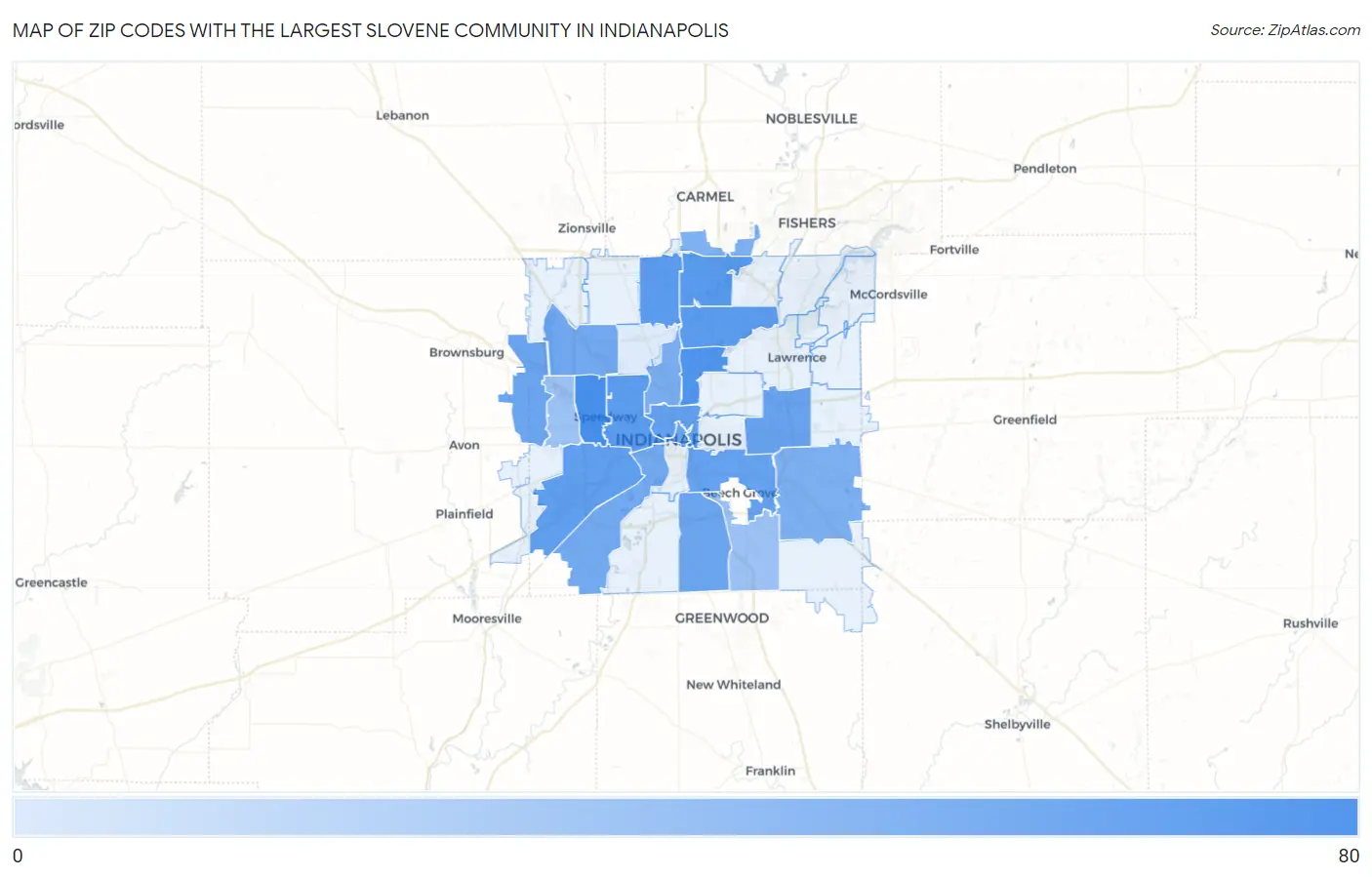 Zip Codes with the Largest Slovene Community in Indianapolis Map