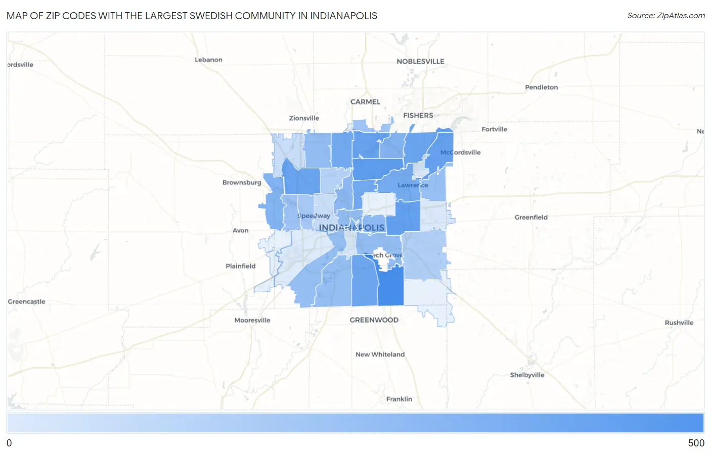 Zip Codes with the Largest Swedish Community in Indianapolis Map