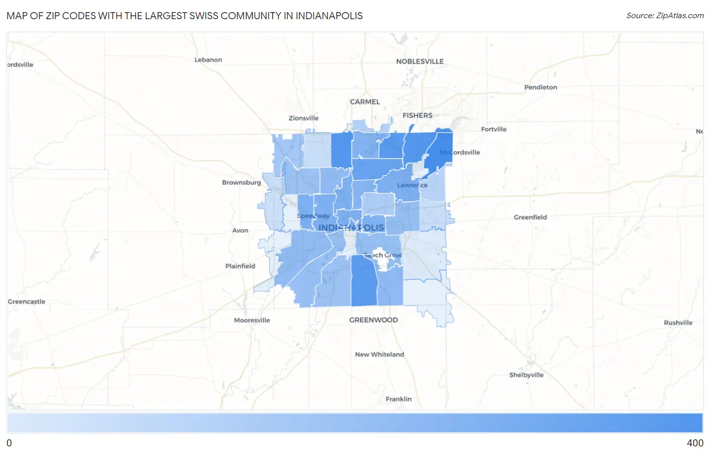 Zip Codes with the Largest Swiss Community in Indianapolis Map
