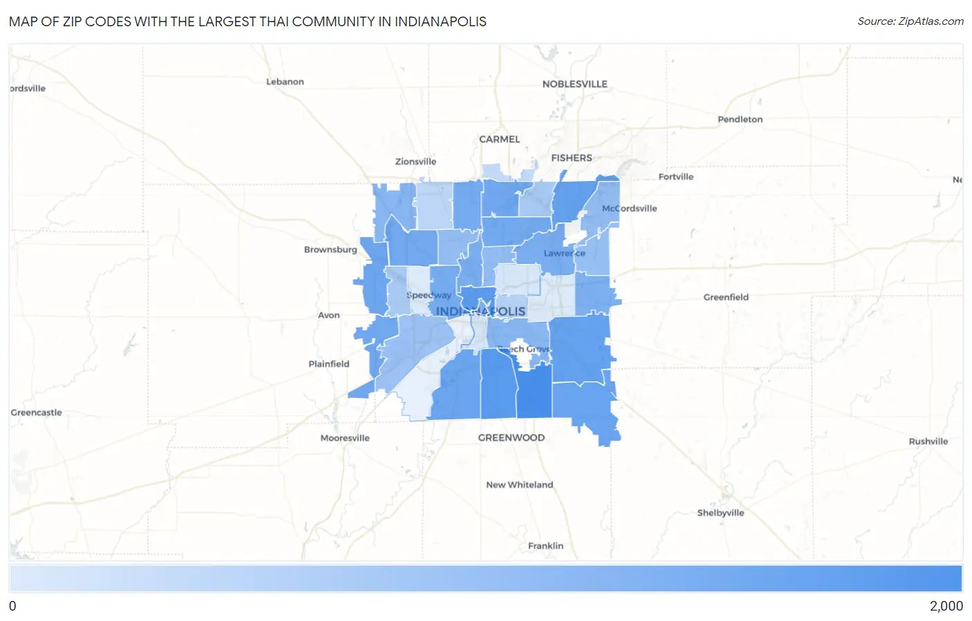 Zip Codes with the Largest Thai Community in Indianapolis Map