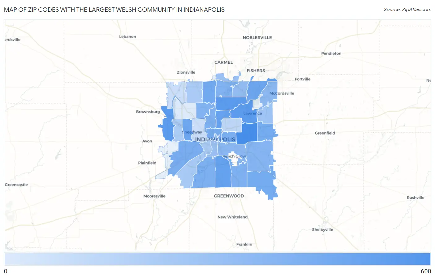 Zip Codes with the Largest Welsh Community in Indianapolis Map