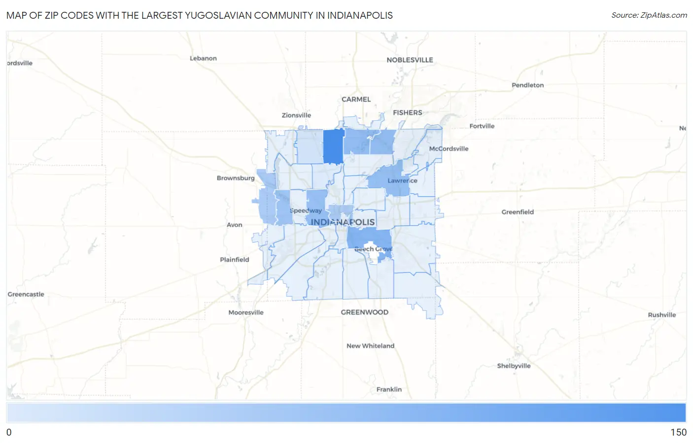 Zip Codes with the Largest Yugoslavian Community in Indianapolis Map